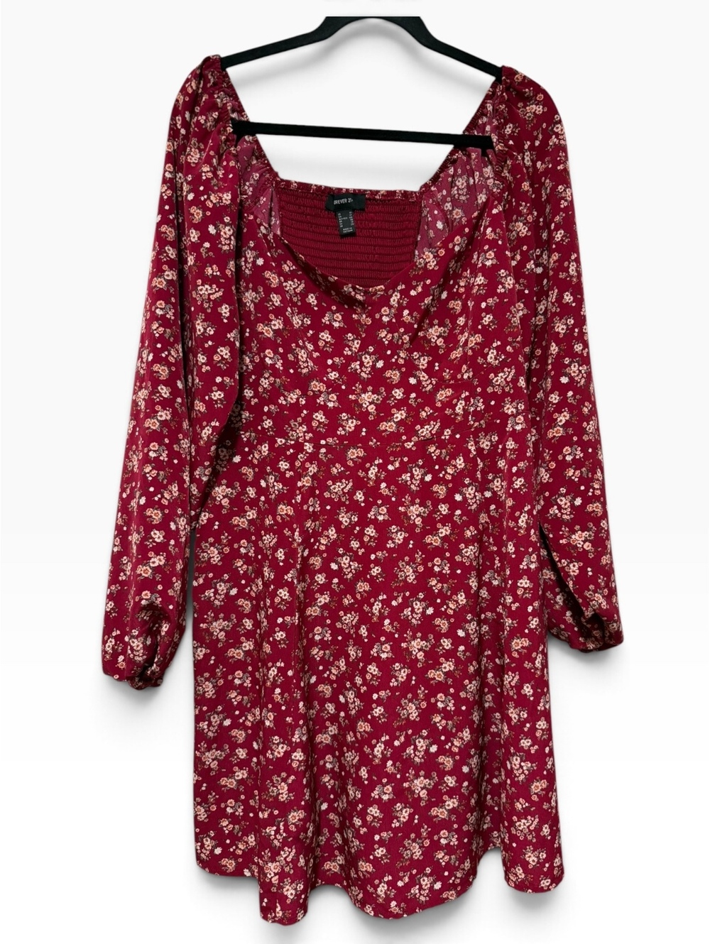 Forever 21 Burgundy Floral Long Sleeve Dress 1X